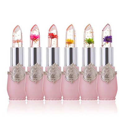 Clear Flower Jelly Lippenstift, 6 Packungen Nahrhafte Feuchtigkeitscreme Lippenbalsam Temperatur Farbwechsel Lippenstift Matt Lang anhaltender Lipgloss (Rosa)