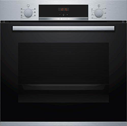 Bosch HBA533BS1 Serie 4 Einbau-Backofen, 60 x 60 cm, EcoClean Direct Reinigungshilfe, 3D Heißluft Backen auf 3 Ebenen, LED-Display, Versenkknebel, Schnellaufheizung, Kindersicherung, Edelstahl