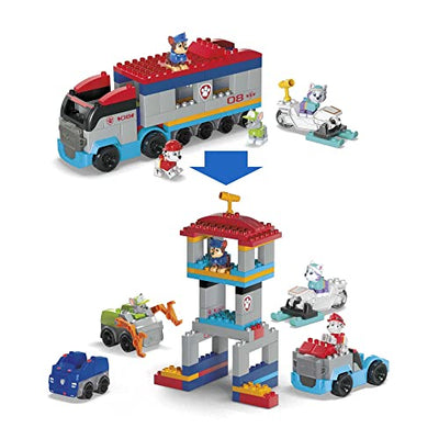 MEGA HJN73 - Paw Patrol Bauset, Paw Patroller mit Figuren von Chase, Marshall, Rocky und Everest sowie 76 großen Bausteinen und Teilen, Spielzeug-Geschenkset für Kinder ab 3 Jahren