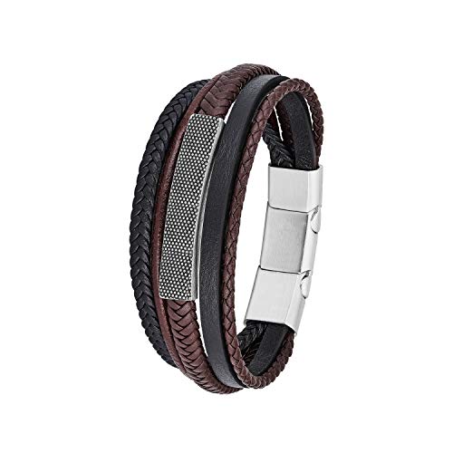 s.Oliver Armband Edelstahl Leder Herren Armschmuck, 20+1,5 cm, Schwarz, Kommt in Schmuck Geschenk Box, 2026110