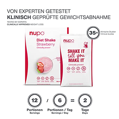 NUPO Diet Shake Erdbeere – Premium Diät-Shake zum Abnehmen I Kompletter Mahlzeitersatz zum Abnehmen I 12 Portionen I Very low calorie diet, glutenfrei, GMO frei