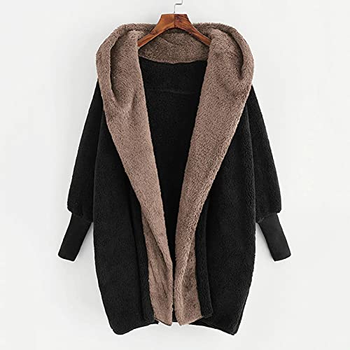 KGLHTYU Fleecemantel Damen Herbstjacke mit Kapuze Teddy Flauschjacke Plüschjacke Kunstpelzjacke Kapuzenjacke Strickjacke Lose Langarmjacke Reißverschluss Plüschmantel S-5XL