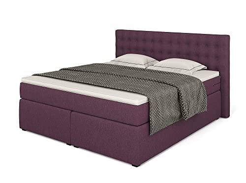 Betten Jumbo King Boxspringbett 180x200 cm 7-Zonen TFK Härtegrad H4 und Visco-Topper | Farbe: Aubergine | versch. Größen verfügbar