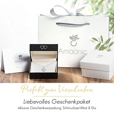 Herzkette Halskette Damen Silber 925 | Frauen Kette mit Anhänger Herzanhänger | Silberkette mit Zirkonia-Herz | Geschenk Freundin Geburtstag Jahrestag