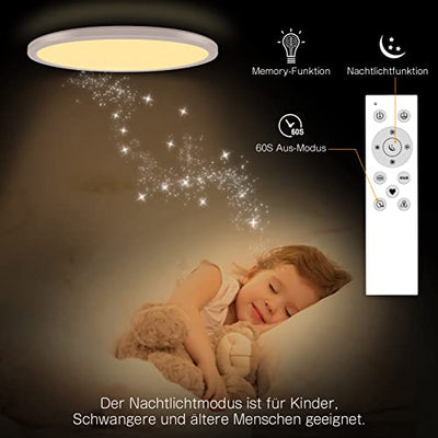 MILFECH 24W LED Deckenleuchte Dimmbar mit Fernbedienung, Deckenlampe RGB Farbwechsel 3200LM IP54 Rund für Schlafzimmer Kinderzimmer Küche Wohnzimmer, 3000K-6000K, Rgb+kaltweiß+warmweiß