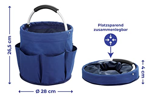 Maximex Universal Reinigungs-Caddy, Putzcenter, Blau, multifunktionaler Haushaltshelfer, geeignet für Gartengeräte und Werkzeug, 1 Hauptfach und 6 Außentaschen, aus Polyester, Ø 28 x H: 26,5 cm