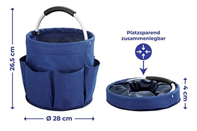 Maximex Universal Reinigungs-Caddy, Putzcenter, Blau, multifunktionaler Haushaltshelfer, geeignet für Gartengeräte und Werkzeug, 1 Hauptfach und 6 Außentaschen, aus Polyester, Ø 28 x H: 26,5 cm