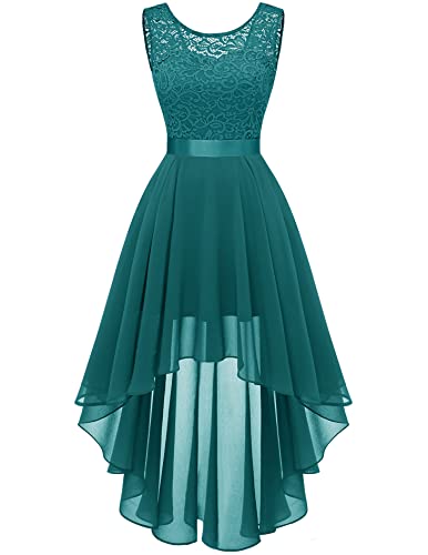 BeryLove Damen Cocktailkleid Vokuhila Kleid Abendkleider Elegant für Hochzeit Brautjungfernkleider 7035 Peacock Green XL