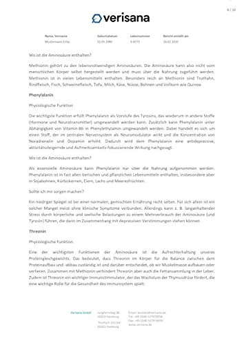 Aminosäure Test auf 18 Aminosäuren – Aminogramm inkl. essentielle Aminosäuren Leucin, Methionin, Phenylalanin, Threonin, Tryptophan, Valin