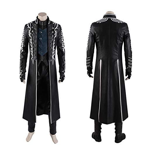 Rubyonly DMC 5 Game Vergil Cosplay Vest Herren Jacken Halloween-Kostüm für Kinder Erwachsene Anime Kunstleder-Mantel Ganze ohne Stiefel,XL