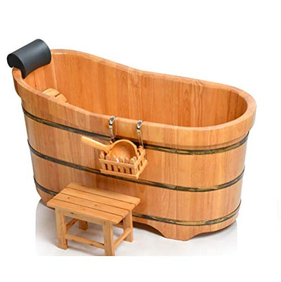 LOHOX Begasung Holzfass, Badewanne Sauna Fass Holz Fass mit Deckel Bad Single Mit Begasungsmaschine Barrel Eimer Dicke Kante Blechdicke 2,5 cm Qualitätszubehör 1M-1.6M