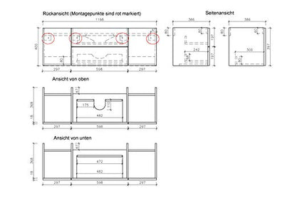 Quentis Waschplatzset Genua, Breite 120 cm, Waschbecken mit Unterschrank, Holzdekor antik, 2 Türen, 2 Schubladen, Lieferung des Waschbeckenunterschranks montiert