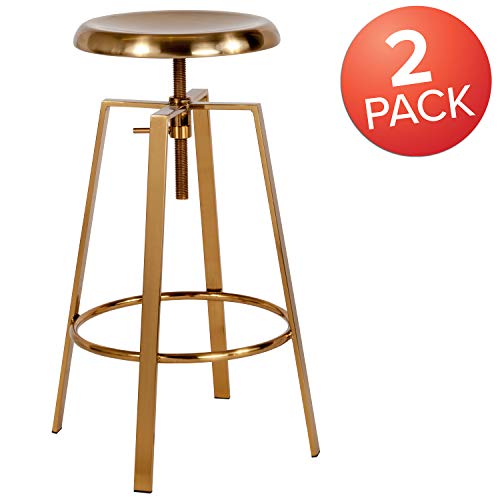 Flash Furniture Barhocker mit Drehgelenk, Kunststoff, Metall, Gold, 2 Pack