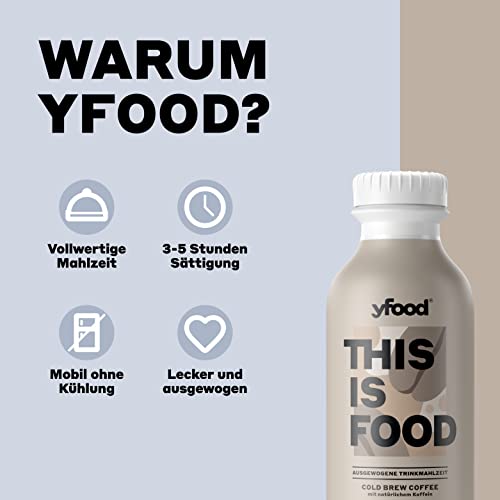 yfood Drink Cold Brew Coffee, Leckere Trinkmahlzeit für unterwegs, THIS IS FOOD Drink, 33g Protein, 26 Vitamine und Mineralstoffe, 12 x 500ml, Geschmack Kaffee