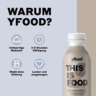 yfood Drink Cold Brew Coffee, Leckere Trinkmahlzeit für unterwegs, THIS IS FOOD Drink, 33g Protein, 26 Vitamine und Mineralstoffe, 12 x 500ml, Geschmack Kaffee