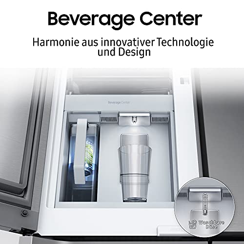 Samsung RF65A977FSR/EF French Door Kühlschrank, 183 cm, 637ℓ, Family Hub, 21,5“ Touchscreen & Lautsprecher, Innenliegendes Beverage Center mit Dual Water Dispenser und Dual Ice Maker, Edelstahl