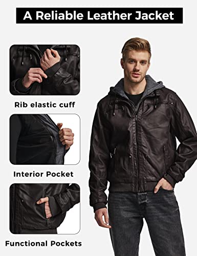 Wantdo Herren Lederjacke Lederjacke Hellbraun Lederjacke Winter Gefüttert Jaket für Dunkelkaffee-Verdicken S