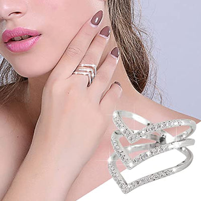 Yowablo Silber V Form Ring DREI Reihen V Strass Ring Elegante Geometrie Strass Ring Voller Ringe Für Frauen Größe 6 9 Ringe Mit Gravur Für Silber