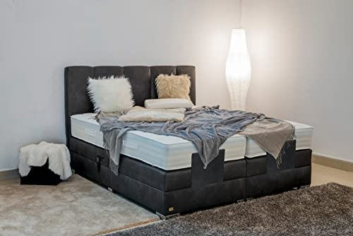 PAARA Boxspringbett Chicago Chrome GM | 10.000 Newton Motorleistung | Antirutsch-Matten | Royal-WS® Taschenfederkern Matratze mit GELAX® Topper Kern | Made in Germany (240 x 220 cm)