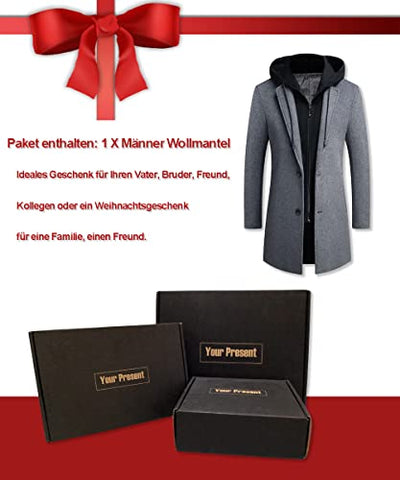 Luckyone Wintermantel Herren Mantel Slim Fit Lang Wollmantel Business Mantel mit Stehkragen Herren Winter