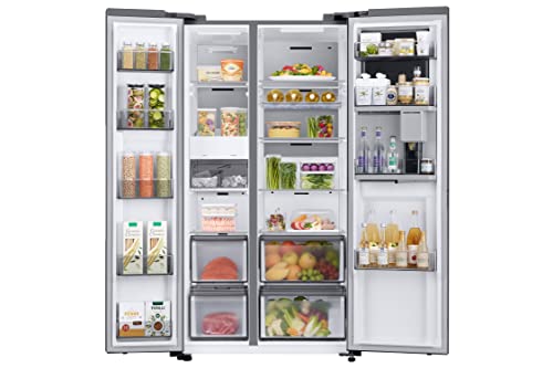 Samsung RH69B8941S9/EG Side-by-Side Kühlschrank, 178 cm, 645 ℓ, Beverage Center, Dual Ice Maker, Metal Cooling, Twin Cooling+, No Frost+, Frischwasseranschluss, Edelstahl Look