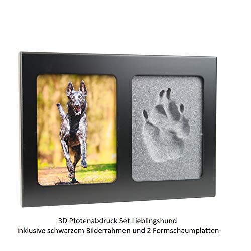 3D Pfotenabdruck Set für Hund oder Katze | Hundepfote Abdruck selber Machen | ohne Gips | Geschenk Hund | mit Bilderrahmen