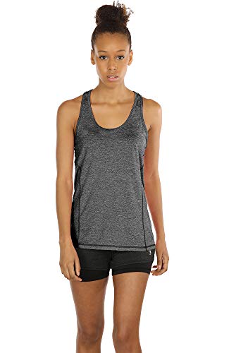 icyzone Damen Sporttop Yoga Tank Top Ringerrücken Oberteil Laufen Fitness Funktions Shirt, 3er Pack (L, Charcoal/Red Bud/Pink)