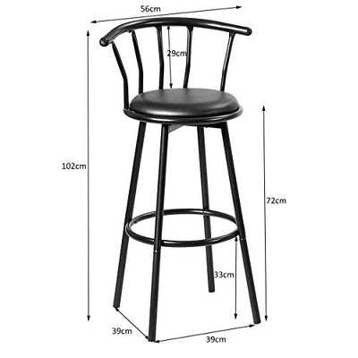 COSTWAY Barhocker 2er Set, Barstuhl mit Rückenlehne und Fußstütze, 360° drehbar, Sitzhöhe 72 cm, Drehhocker Tresenhocker Bistrohocker Küchenhocker, Metallgestell, schwarz