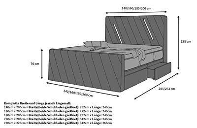 Sofa Dreams Boxspringbett Toulon Samt Sun Velvet Polsterbett mit Samtbezug Stauraum LED Licht Hotelmatratze (200 x 200 cm, Warmgrau-sv1024)