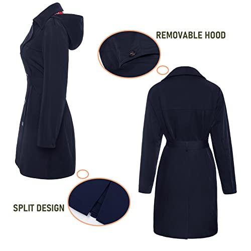 SaphiRose PONCHO Damen Regenjacke Zweireihig Windbreaker Übergangsjacke mit Atmungsaktiv Futter Trenchcoat Navy S