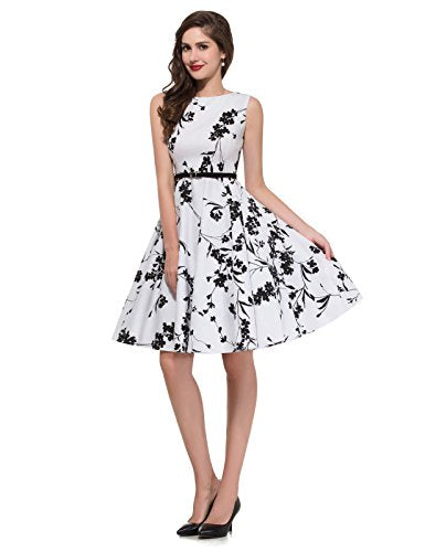 GRACE KARIN Blumen Kleid Rockabilly Damen gürtel Kleid festlich Petticoat Kleider XS CL6086-11