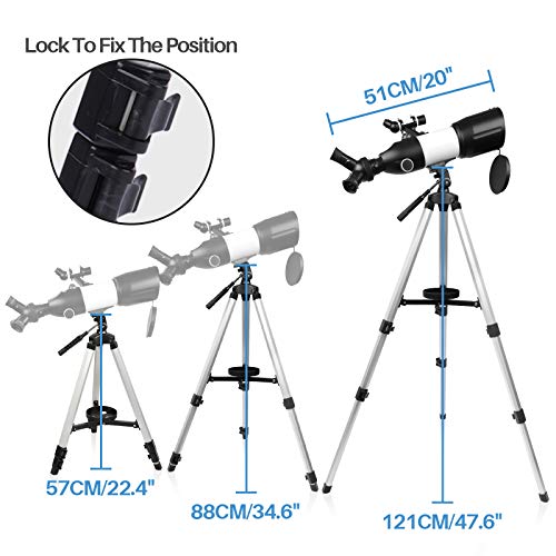 Teleskop für Erwachsene und Kinder, Anfänger, 3 drehbare Okulare, 80 mm Blende, astronomisches Refraktations-Teleskop, HD hohe Vergrößerung, tragbar und ausgestattet mit Handy-Foto-Adapter.