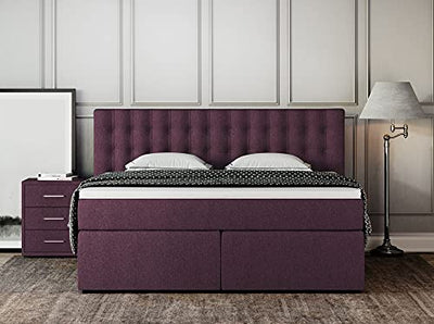 Betten Jumbo King Boxspringbett 180x200 cm 7-Zonen TFK Härtegrad H4 und Visco-Topper | Farbe: Aubergine | versch. Größen verfügbar