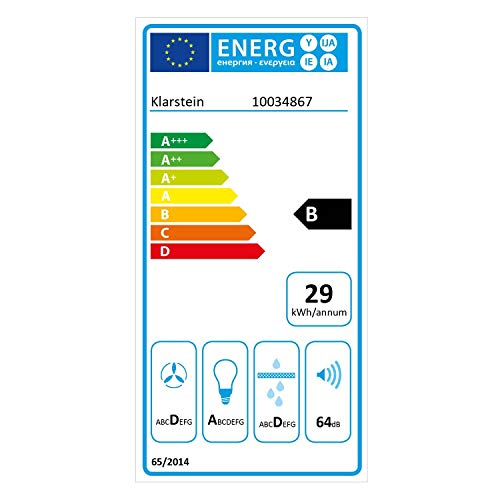 Klarstein Antonia - Dunstabzugshaube, Kopffreihaube, 350 m³/h, EEK B, Abluft oder Umluft, Touch-Bedienfeld, LED-Display, 2 zuschaltbare LEDs, 3-teilige Glasfront, Wandhaube, 60 cm, weiß