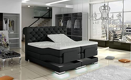 Manchester Boxspringbett elektrisch Schwarz Stoff 200 x 200 cm/LED-Fuß