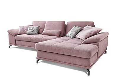 Cavadore Ecksofa Castiel mit Federkern / Großes Sofa in L-Form mit Sitztiefenverstellung und XL-Longchair / 312 x 89 x 173 / Webstoff, Flieder-Rosa