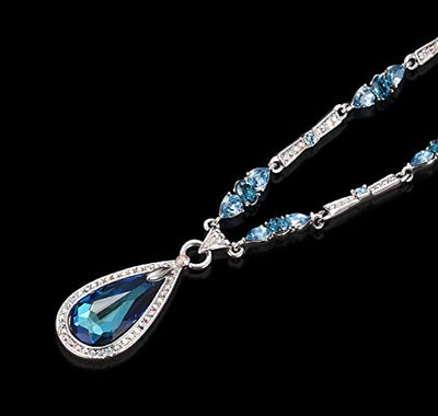 Damen Anhänger Halskette Österreichisches Kristallhalsband ausziehbar, Halskette Luxus Mode Anhänger Schlüsselbein Kette Schmuck High-End Souvenir/Blau.