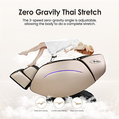 SUFUL Massagesessel Ganzkörpermassage, Zero Gravity Shiatsu Massagestuhl Elektrisch mit Wärmefunktion,145CM Extra Lange Massageschiene und 3D-Massagerolle,Bluetooth-Lautsprecher(Gold)