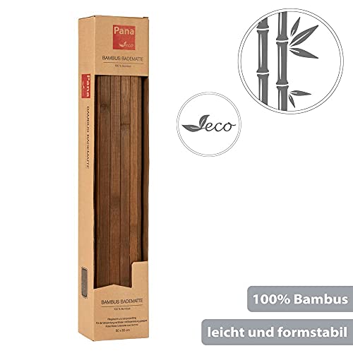 PANA Bambus Badematte • Bambusmatte waschbar • Holz Läufer Badezimmer • 100% Bambus • Größe: 50x80cm • Farbe: Braun