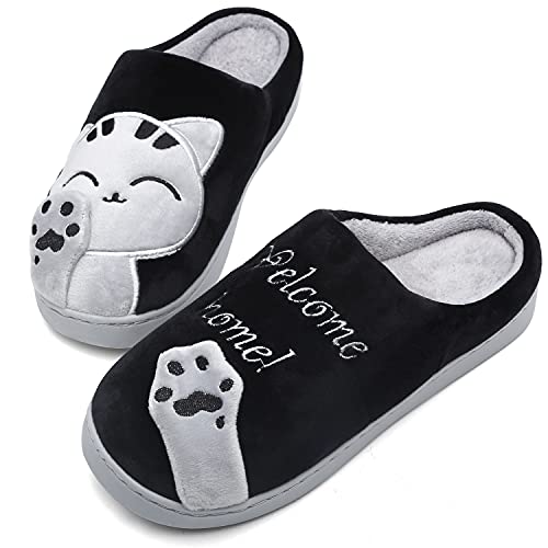 SAGUARO Winter Pantoffeln Unisex Weiche Memory Foam Mann Hausschuhe Katze Warme Gemütlich rutschfeste Home Hausschuhe Draußen Drinnen, Schwarz 39/40 EU=40/41 CN