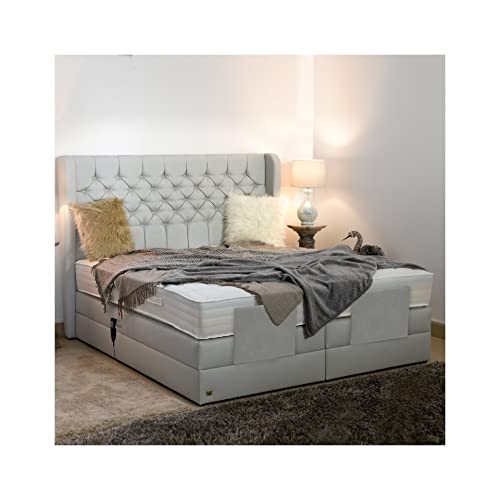 PAARA Boxspringbett Athen GM | Chesterfield | 10.000 Newton Motorleistung | Antirutsch-Matten | Royal-WS® Taschenfederkern Matratze mit GELAX® Topper Kern | Made in Germany (240 x 220 cm)