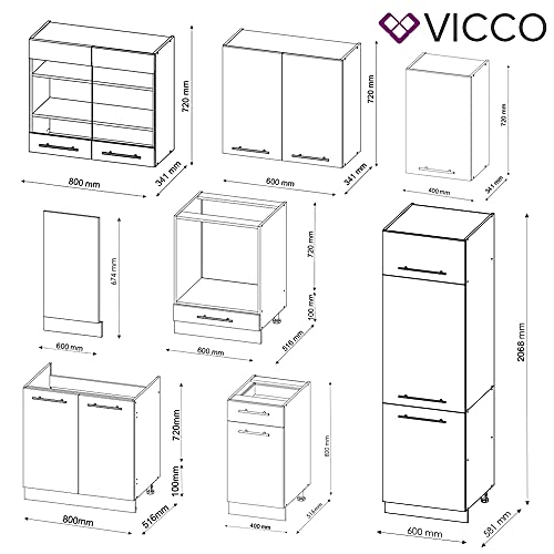 Vicco Küchenzeile Küchenblock Einbauküche Fame-Line 300 cm modern Schubunterschrank Herdumbauschrank Spülenunterschrank Hängeschrank Kühlumbauschrank (Eiche-Bordeaux-Rot Hochglanz)