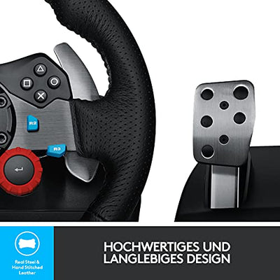 Logitech G29 Driving Force Gaming Rennlenkrad, Zweimotoriges Force Feedback, 900° Lenkbereich, Racing Leder-Lenkrad, Verstellbare Edelstahl Bodenpedale, für PS5, PS4, PC, Mac - Schwarz