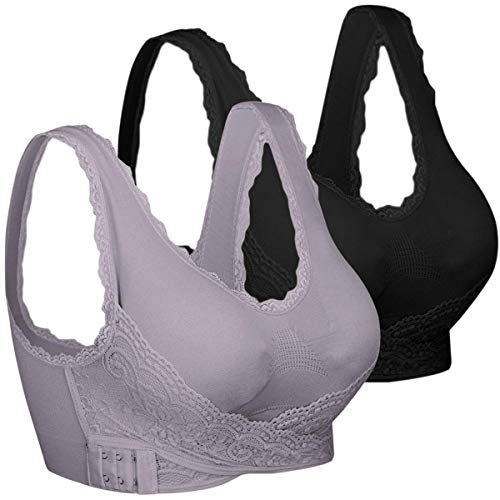 iClosam Damen Sport BH Spitzen BH Frauen Bustier Racerback Lace Bra für Yoga Sports BH Bra Top mit Merfarben Wohlfühl-BH M (70A/32A-75B/34B) Schwarz + Lila Bohnenpaste