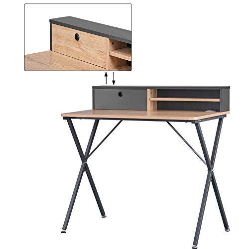 WOLTU Schreibtisch TS122hei Computertisch Bürotisch Arbeitstisch PC Laptop Tisch, mit Ablage, aus MDF und Stahl, 90x50x88,5cm(BxTxH), Hell Eiche+Grau