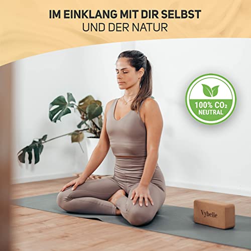 Vybelle® Yoga Block 2er Set aus Kork [100% Klimaneutral] INKL. Tragetasche und E-Book - Ergonomischer & hochwertiger Naturkork Yogablock - Yoga Klötze Yoga Klotz Yogablöcke für Pilates