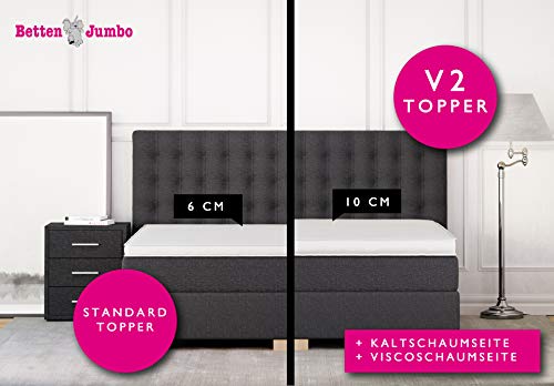 Betten Jumbo King Slim Boxspringbett 180x200 cm 7-Zonen TFK Härtegrad H4 und Visco-Topper | Farbe Grau | div. Größen verfügbar