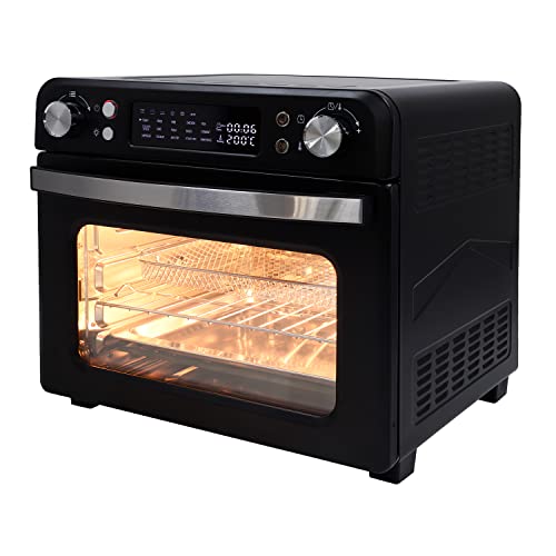 25 L Heißluftfritteuse, Heißluft-Backofen 1700W mit 9 Programmen, 25 L Kapazität, 5 Zubehör, mit LED-Display, Temperaturregelung und Timer (25L-schwarz-Doppelknopf)