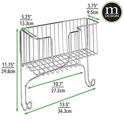 mDesign Bügelbrett Wandhalterung – Bügelbretthalterung plus Korb für Bügeleisen und Zubehör – platzsparend Bügelbrett aufhängen – verchromt