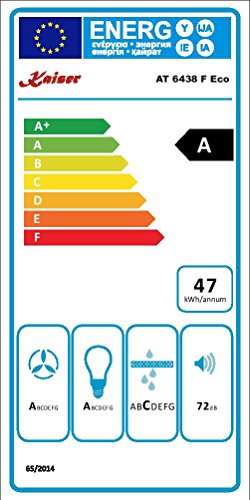 Kaiser AT 6438 ECO Exklusive Dunstabzugshaube 60cm kopffrei/Edelstahl Wandhaube /910m³/h/Schwarz Glas/kopffreihaube/ TouchControl/LED Display/Abzugshaube/ Timer/Umluftset/Abluft/Umlufthaube